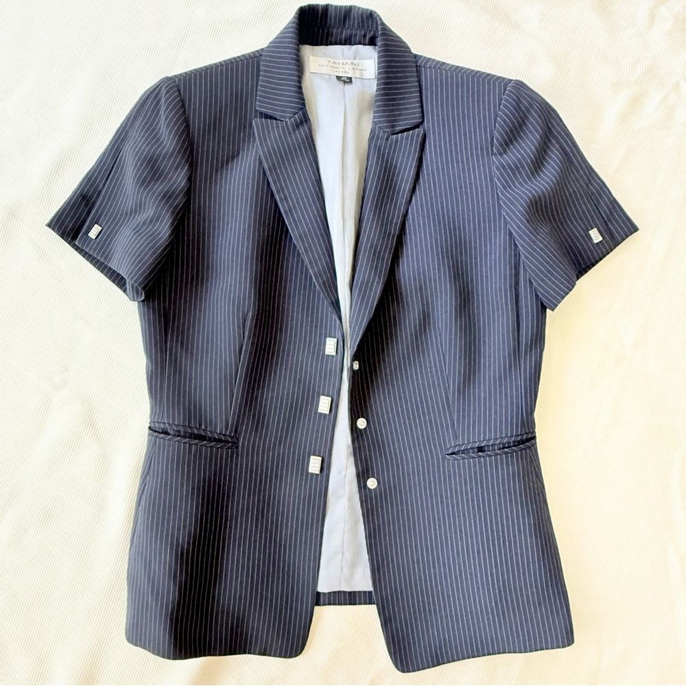 Tahari Womens Petite Jacket Pants Set Striped Office Casual Short Sleeve 4P - Picture 2 of 6